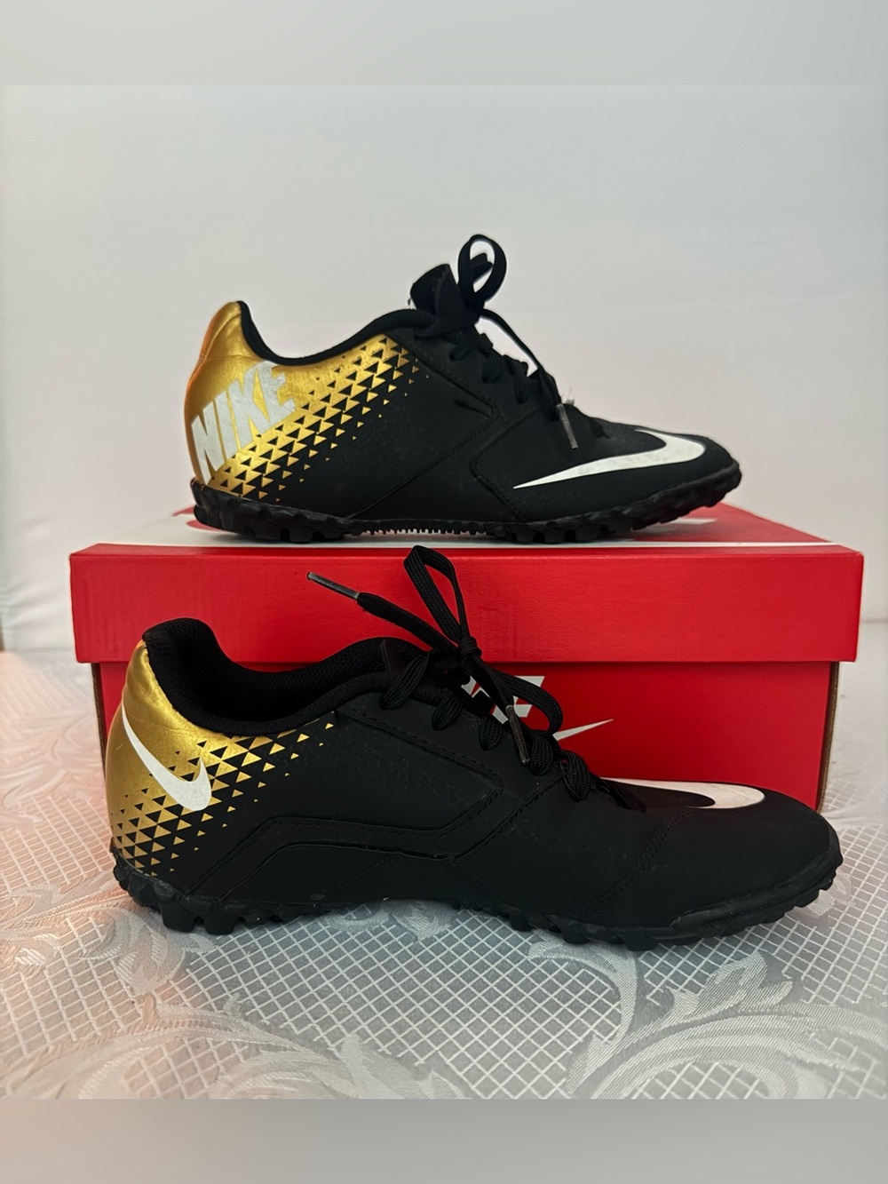 Nike Youth JR Bomba TF Black & Gold Turf Shoe